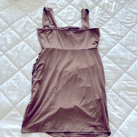Tan Ruched Mini Dress - Picture 4 of 4